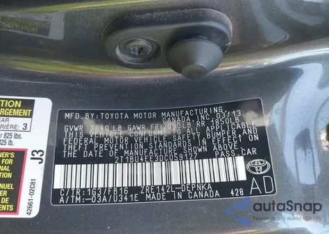 2013 Toyota Corolla Le z USA, uszkodzony, nr VIN 2T1BU4EE3DC059127